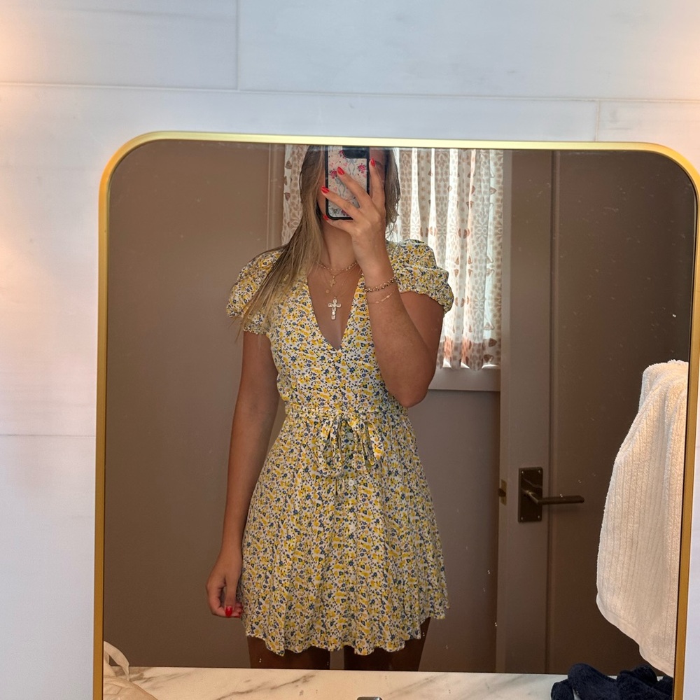 Floral Yellow Tie Dress